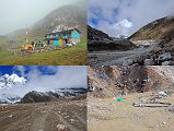 
The trail from Jark Kharka (4210m) takes only 25 minutes to climb to the meadows of Langmale Kharka (4405m, also called Yak Kharka) where there is a hotel and shop. Beyond Langmale Kharka the trail climbs over a ridge and ascends alongside a moraine to Merek (4570m) a few sandy campsites above the river, taking 40 minutes from Langmale Kharka. Just after Merek, the valley turns west with views to Chamlang East and then slightly north to Sherson (4660m) on a grassy plain, taking another 55 minutes.
